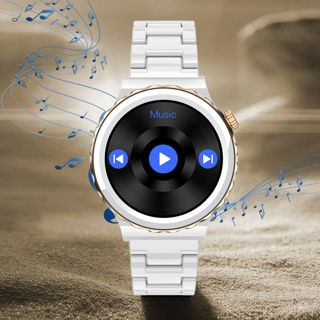 Luna Gold with White Leather Band Smartwatch